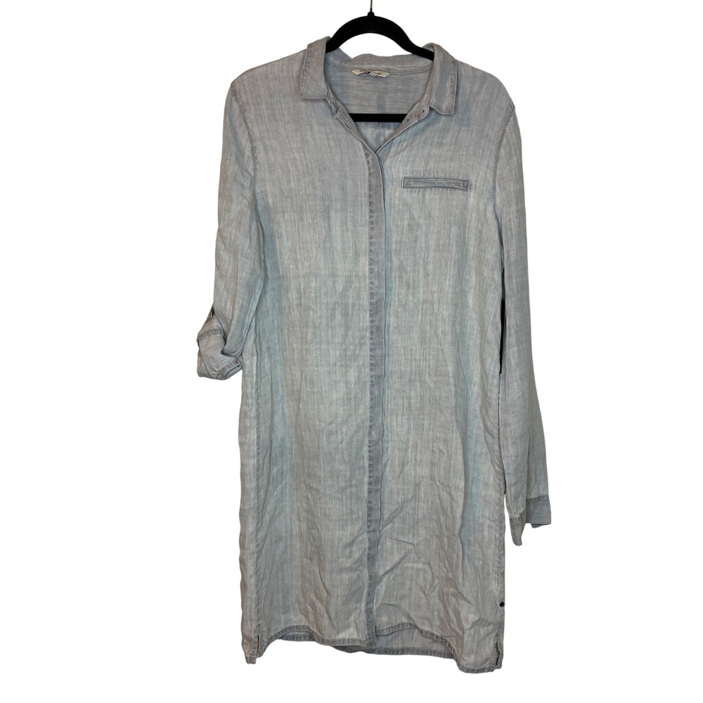 Calvin Klein Jeans NWT Lyocell Shirt Mini Dress Button Roll Tab Sleeves Gray L